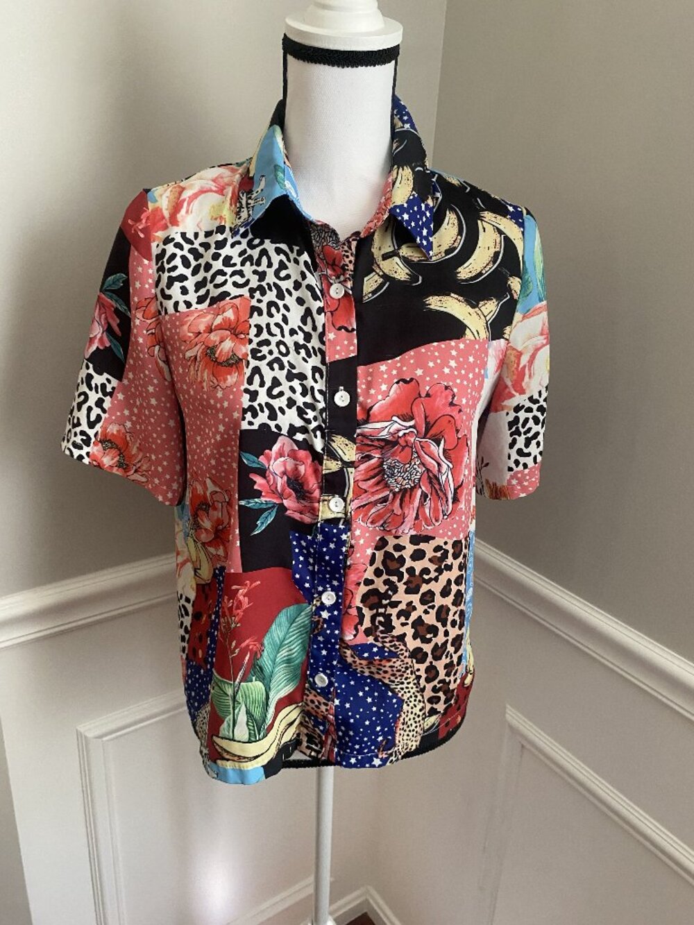 Patchwork Button down shirt Blouse size X small